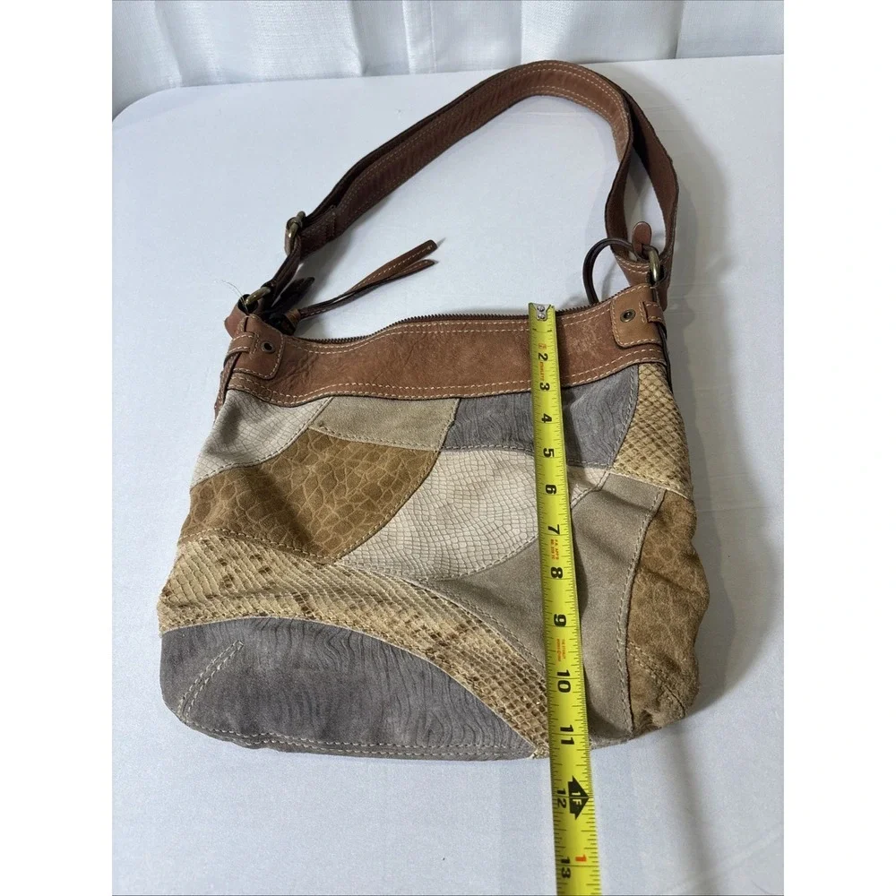 VTG Fossil Suede/Leather Snake Patchwork Shoulder Crossbody HOBO Bag Purse‎ BOHO